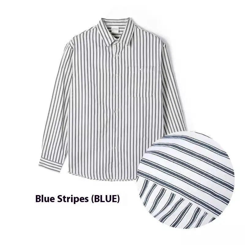 Loose fit striped shirt cardigan for teenagers in blue with cardigan front and long sleeves