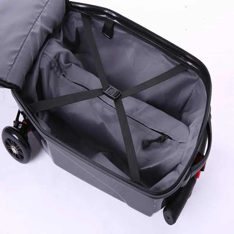 20-inch PC zippered travelling box with soft handle and one-way wheel in peach skin velvet, green colour