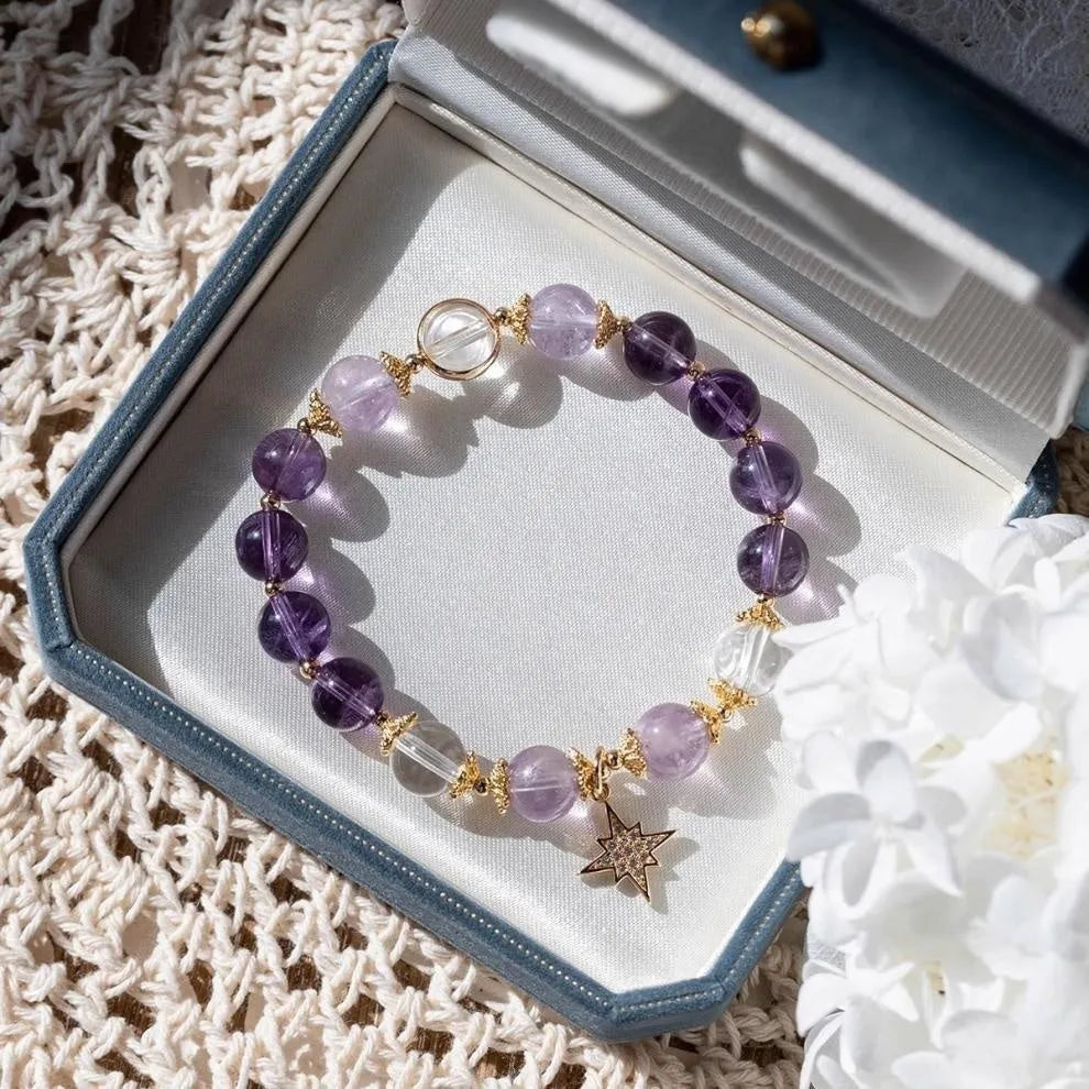 Eight Awn star amethyst artificial crystal bracelet with animal zodiac modelling in elegant women's style