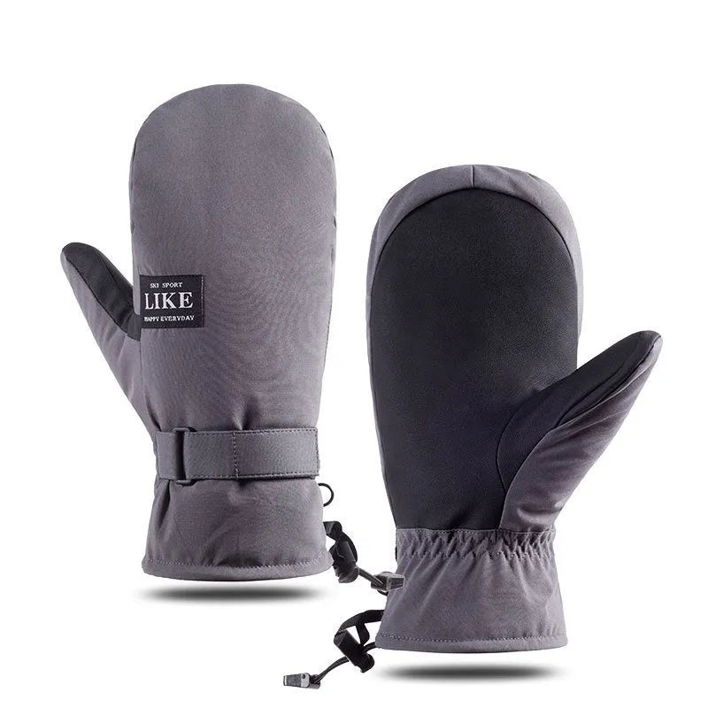 Black cycling mittens with touch screen compatible fingertips for winter riding