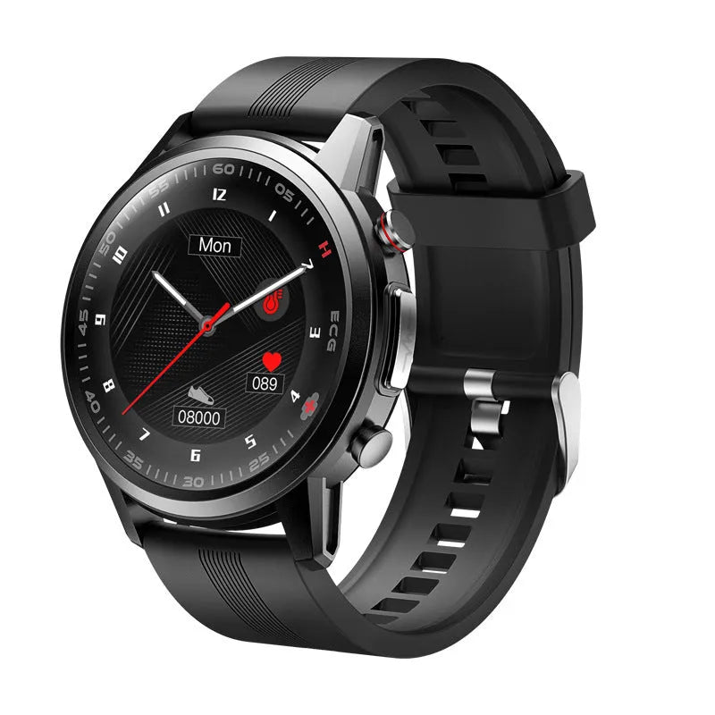 F800 ECG blood pressure sports smart watch with black TPU wristband and touch screen