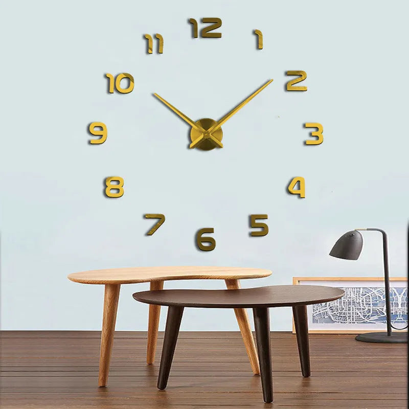 Silver round acrylic wall clock, single-sided, for living room, bedroom, study, office, and public places