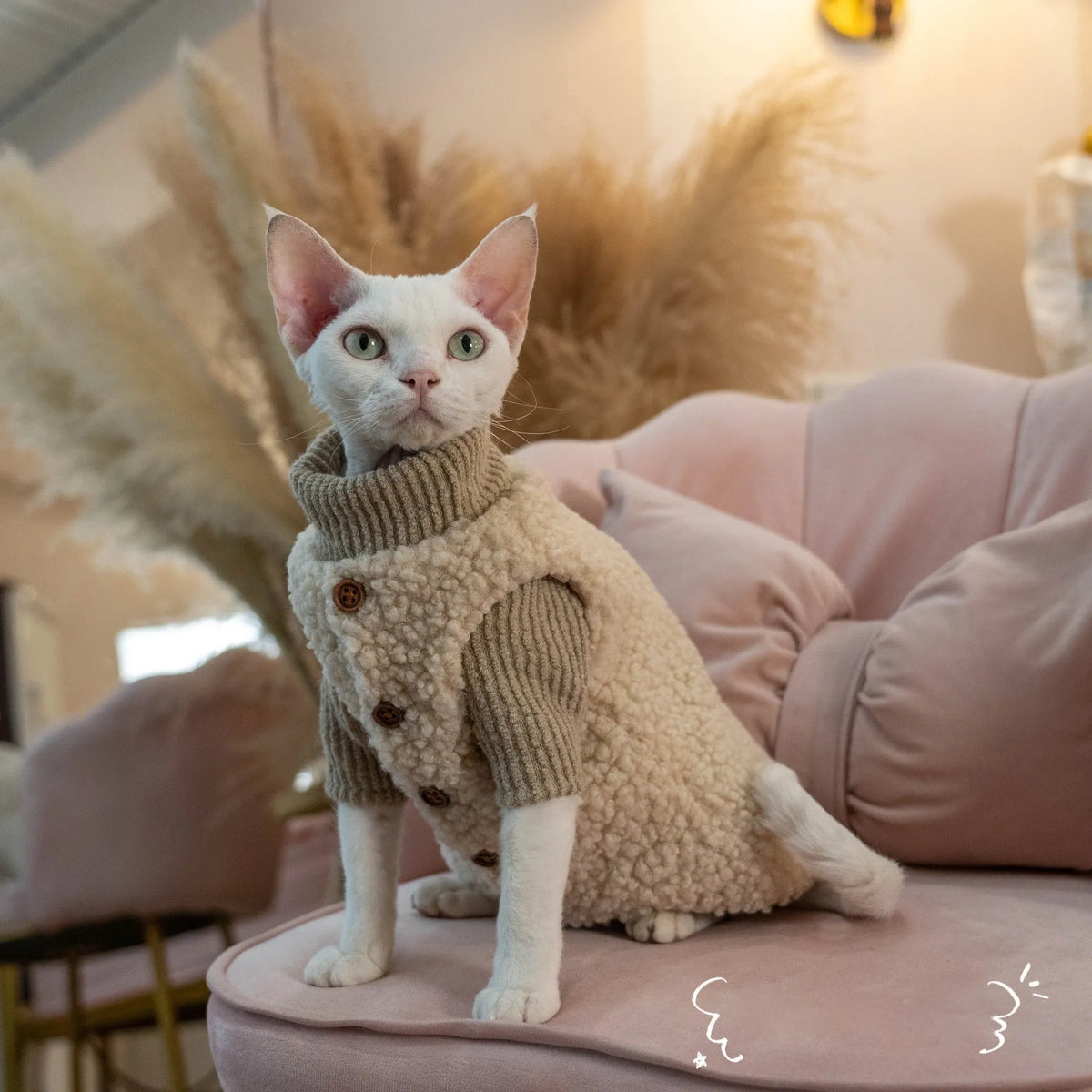 Plush lambswool buckle cat vest in brown or milk coffee, sizes S to XXXL+ for cats 1kg to 7.25kg