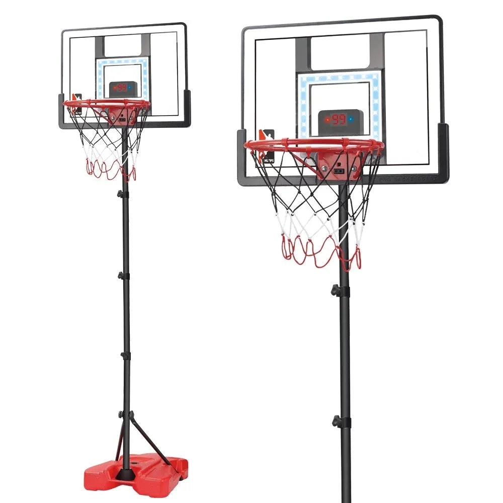 Mute Scoring Dunk Outdoor Folding Hoop with LED backboard in red, height adjustable 152cm to 180cm