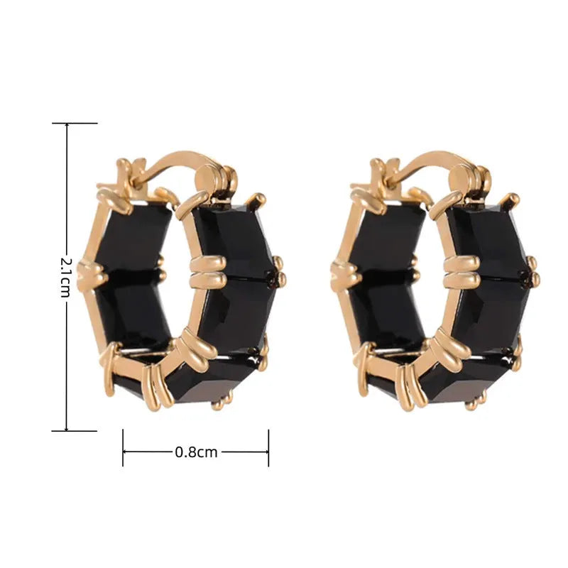Geometric U-shaped women's earrings with zircon stones and gold plating