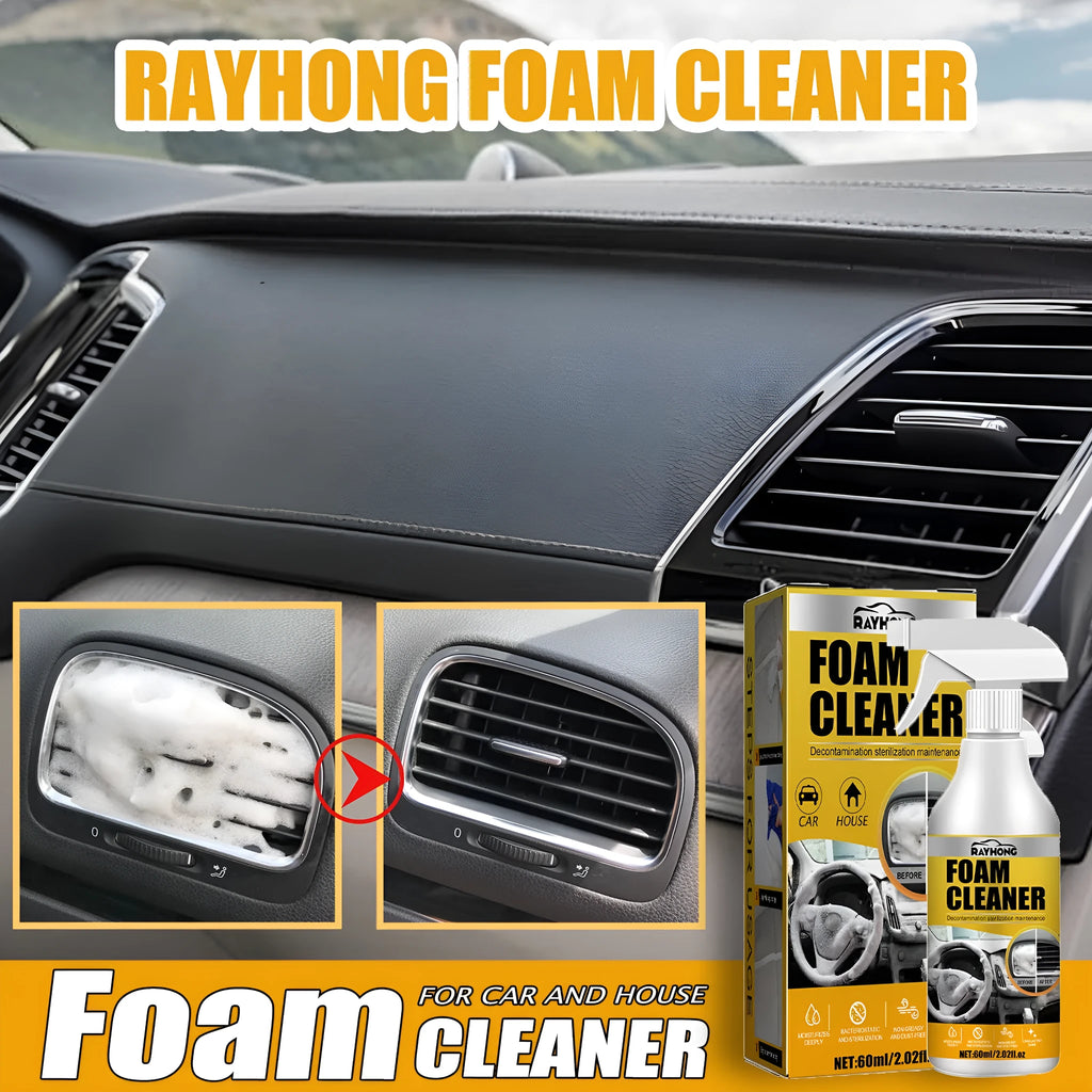 Car interior foamed cleaner bottle and sponge applicator for wash-free upholstery cleaning