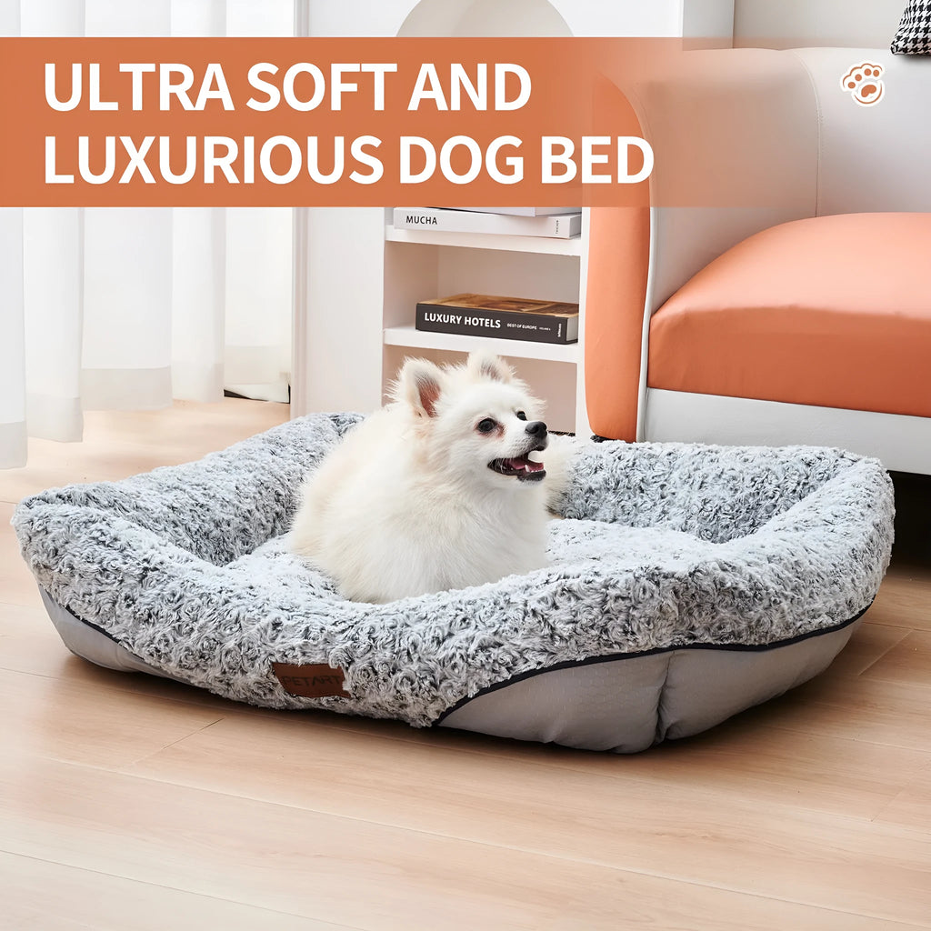 Swirl rose velvet dog bed with removable cushion for small medium dogs, sofa-style design