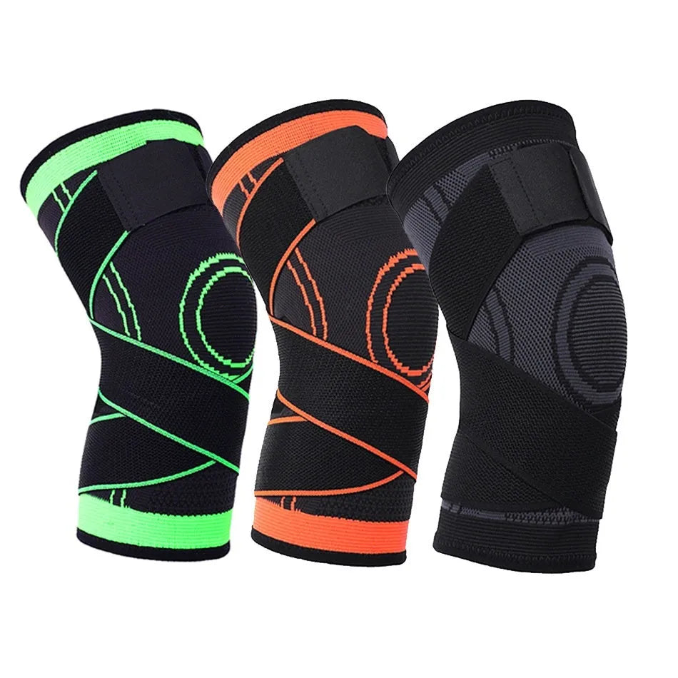 Non-slip sports knee pads in various colours for fitness, running, and basketball protection.