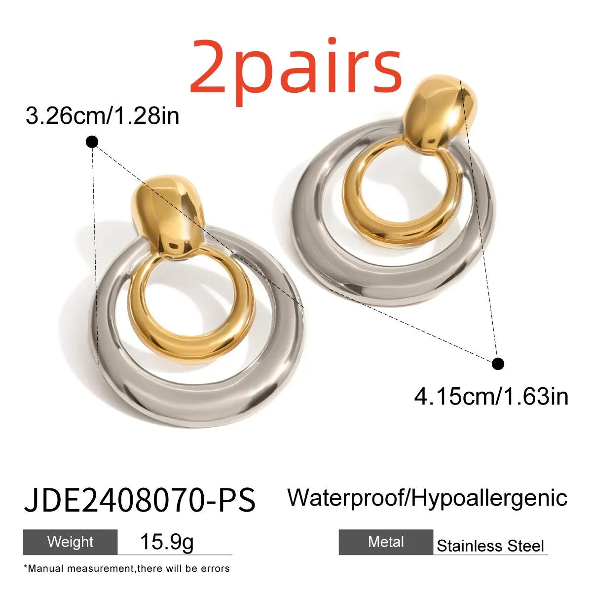 Round double layer hollow stud earrings with 18K gold electroplated finish on titanium steel