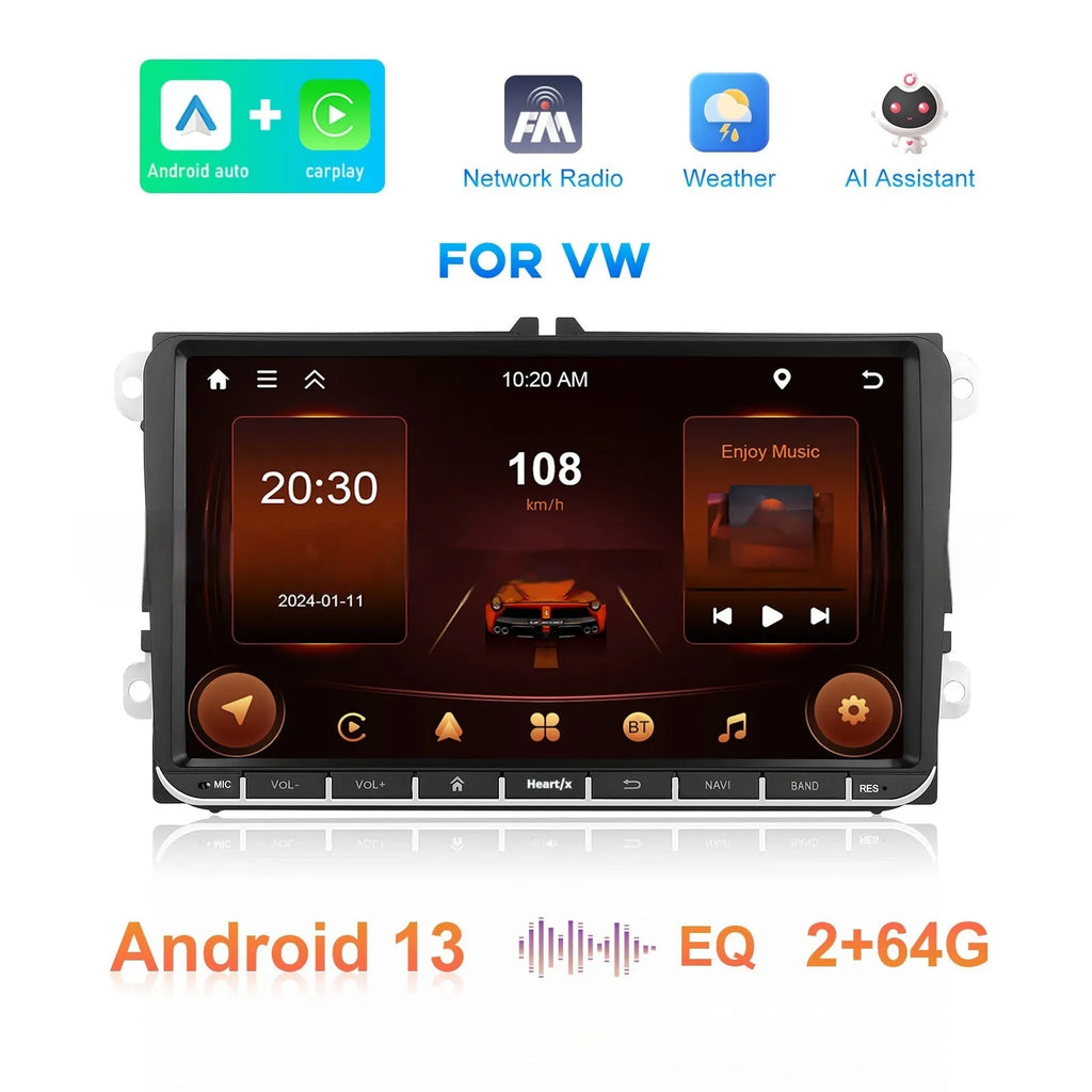 Android 13 7 inch car stereo head unit with touchscreen for Volkswagen dashboard