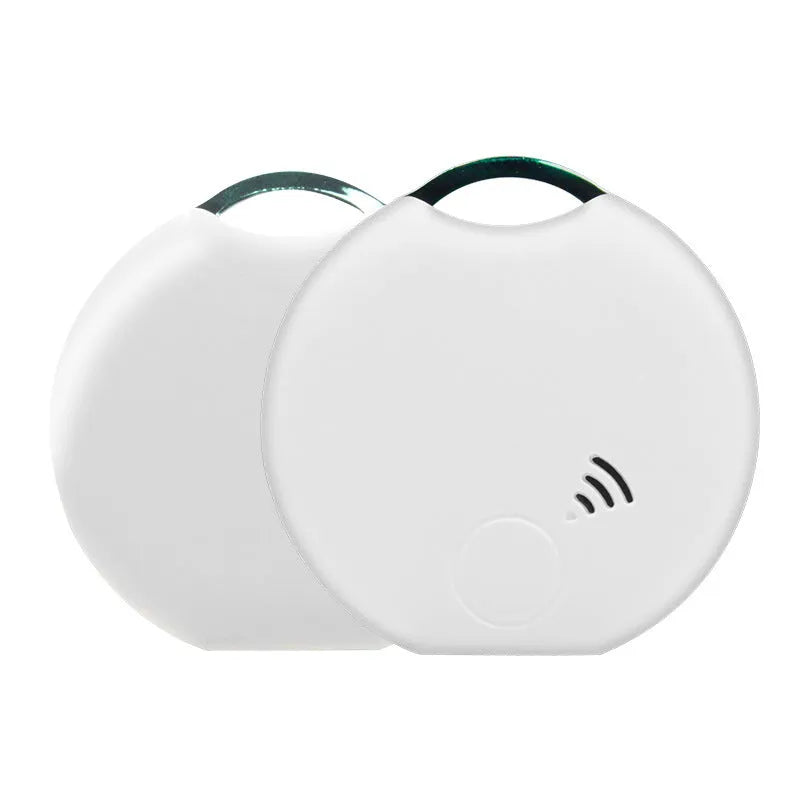 White plastic Bluetooth pet tracker with collar attachment, 40x40x10mm, for dogs and cats