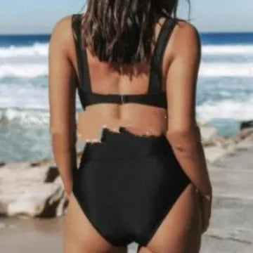 Solid colour women's bikini set on a hanger, showing slim fit top and bottom.