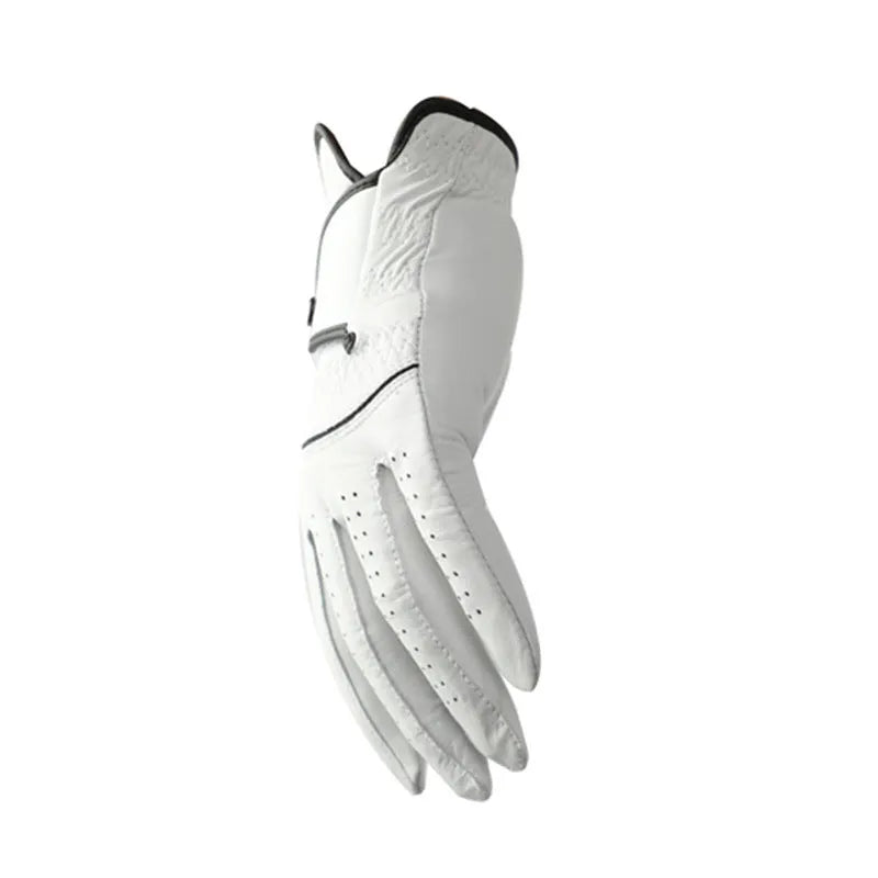 Men's white half sheepskin golf glove showing non-slip palm and casual design.