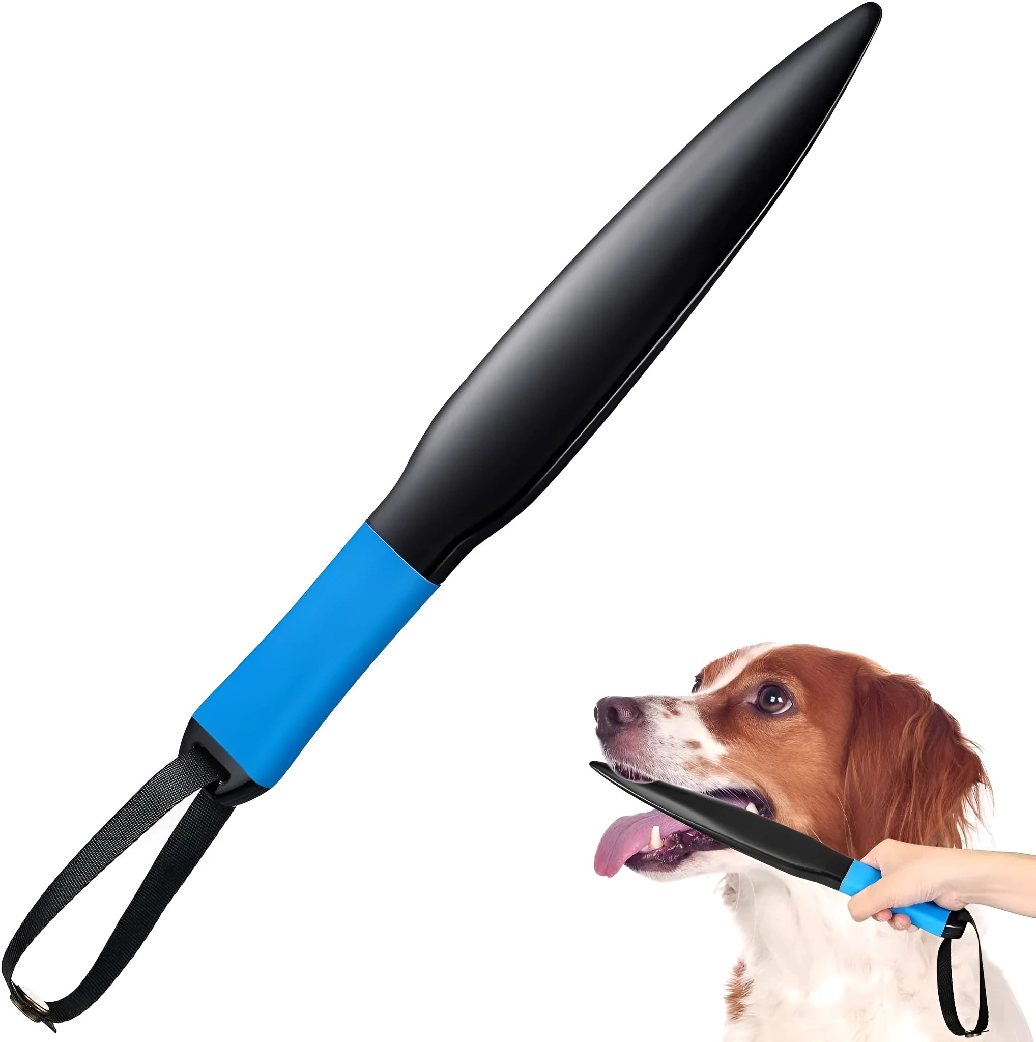 Blue handled nylon dog break stick measuring 35cm for training small and medium dogs.