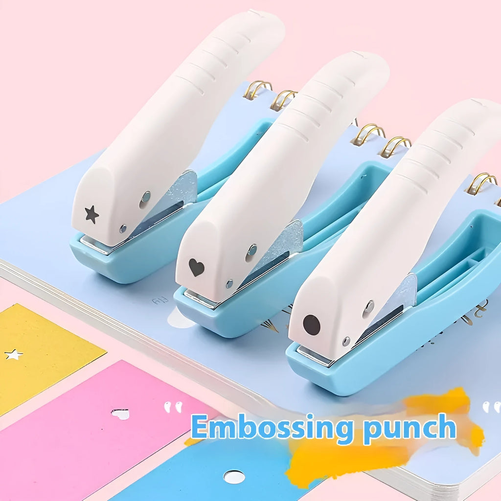 Manual embossing punching machine with Love, Star, and round dies for paper crafts.