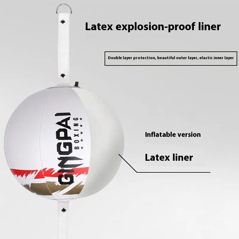 A black PU hanging boxing speed ball suspended for reaction and dodge training practice.