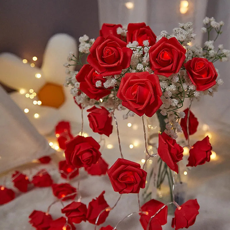 Battery-powered LED rose small coloured lights indoor holiday decoration string with 1.5m length