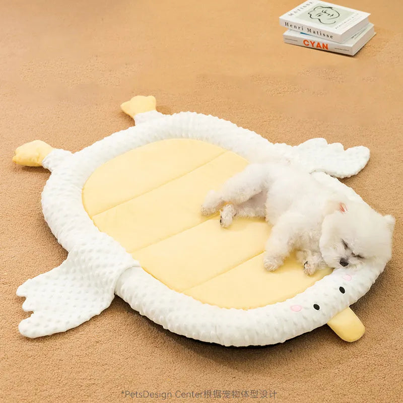 Bedsure grey orthopedic dog sofa bed with removable fleece cover on a wooden floor