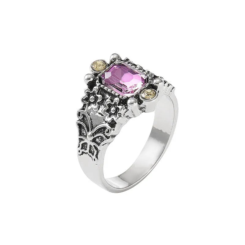 Retro electroplated zinc alloy ring for women ancient white K colour size No 7