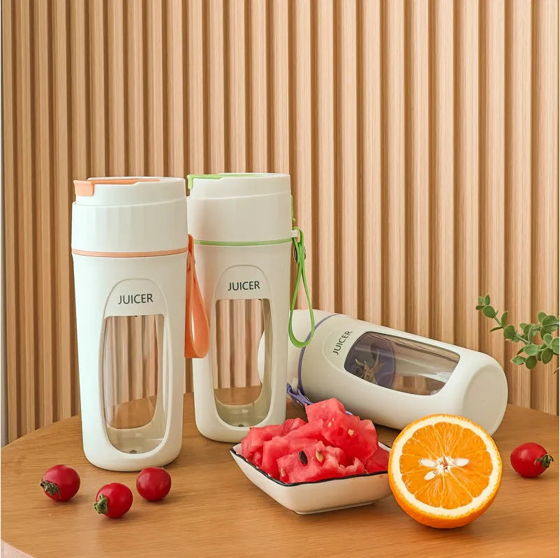 Portable USB blender with glass cup in fresh orange, grass green, or light purple colour