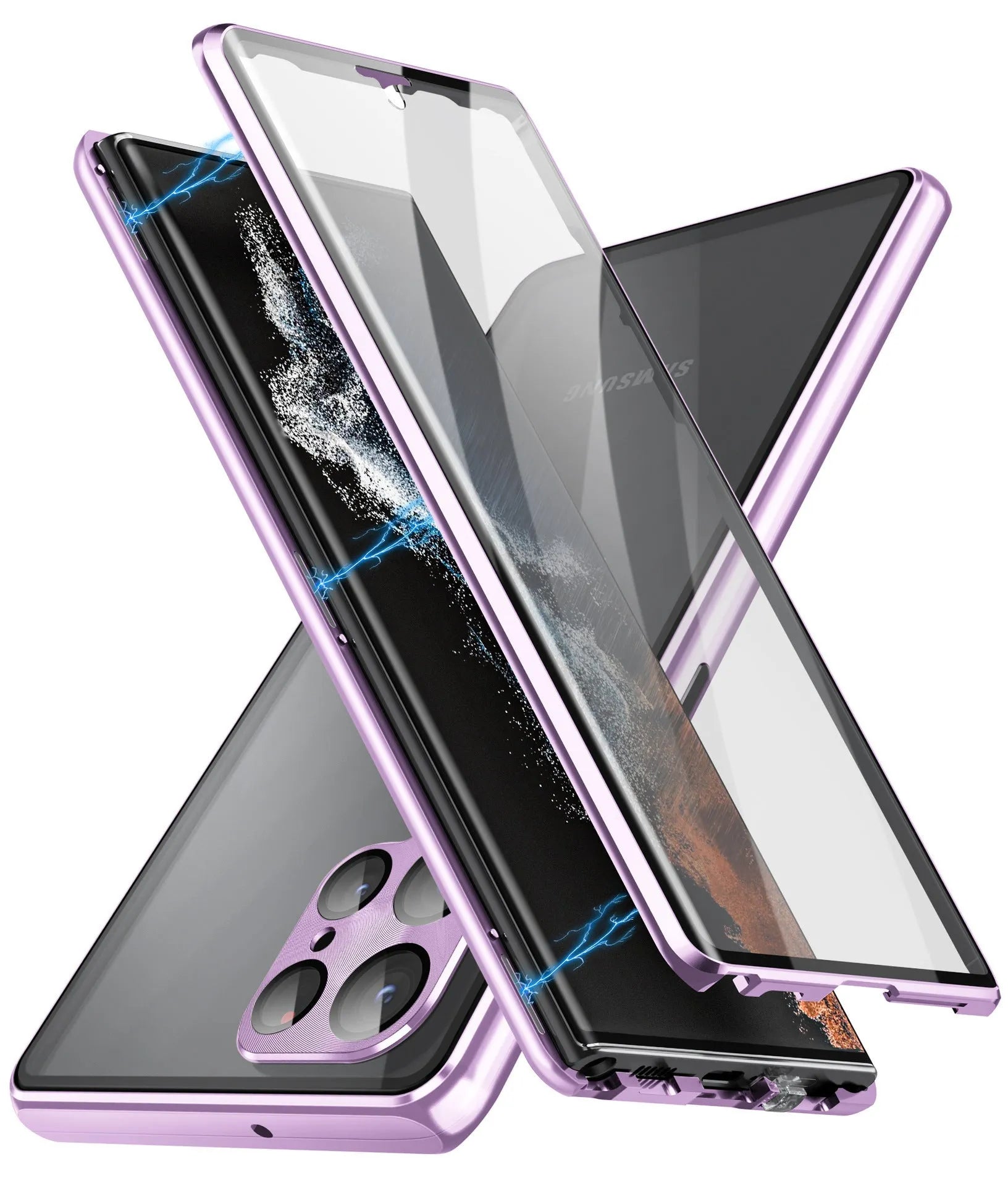 Black magnetic mirror phone case for Samsung Galaxy S24 Ultra showing peep-proof feature.