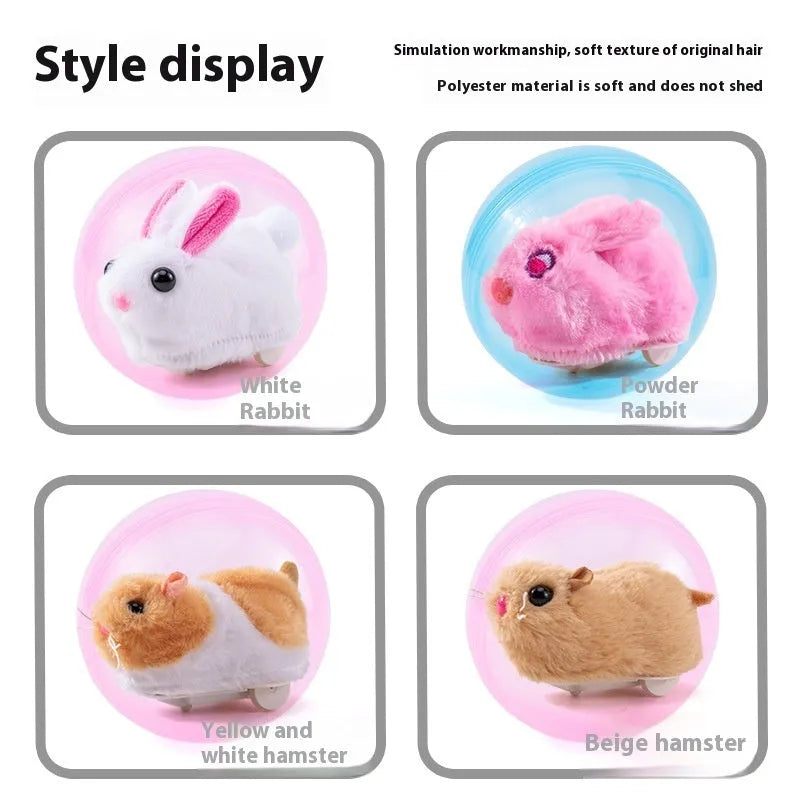 Universal hamster rolling ball with interchangeable plush shells in beige, pink, white, and yellow designs