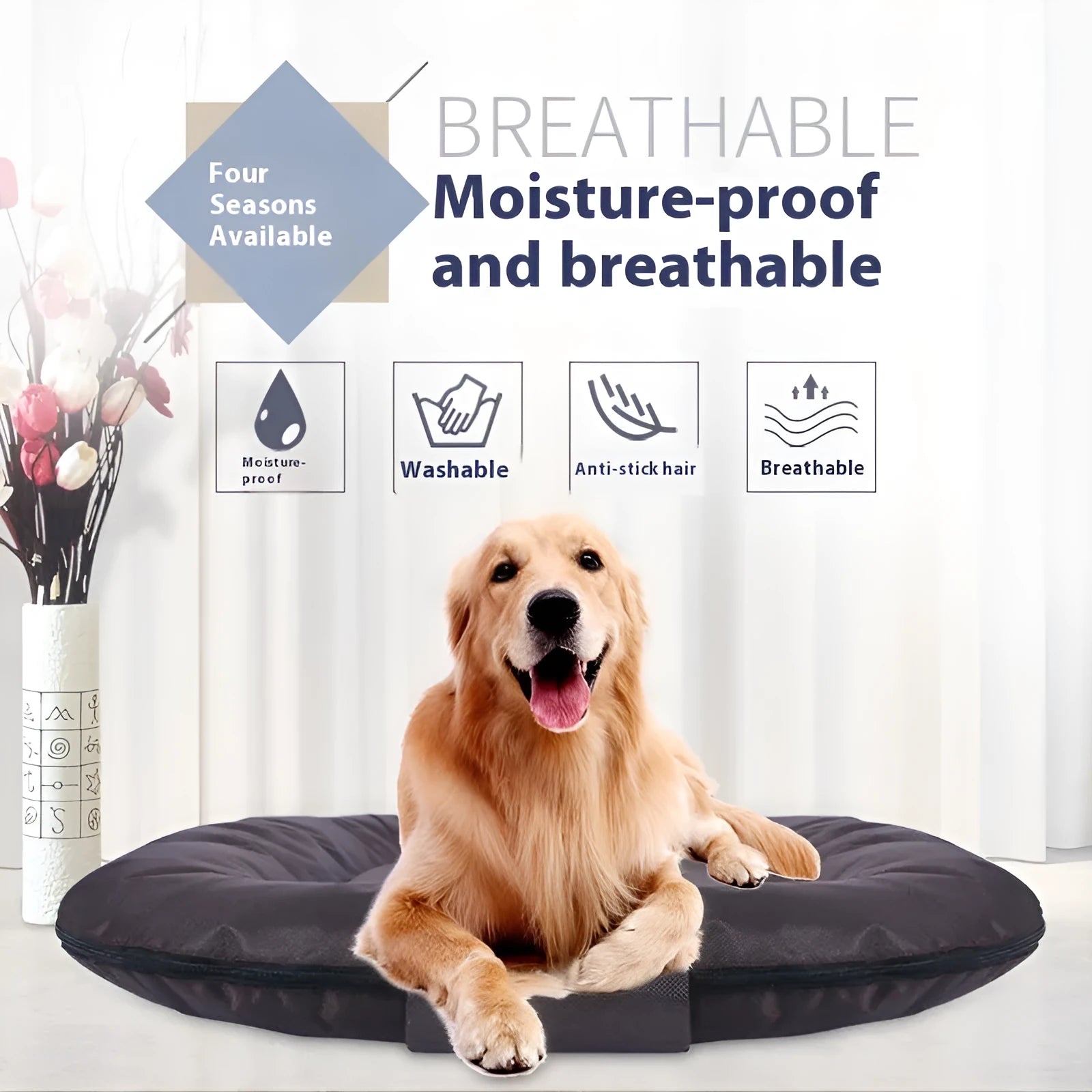 Size S removable cover dog mattress in Oxford cloth, shown in black, grey, red, and brown colour options.
