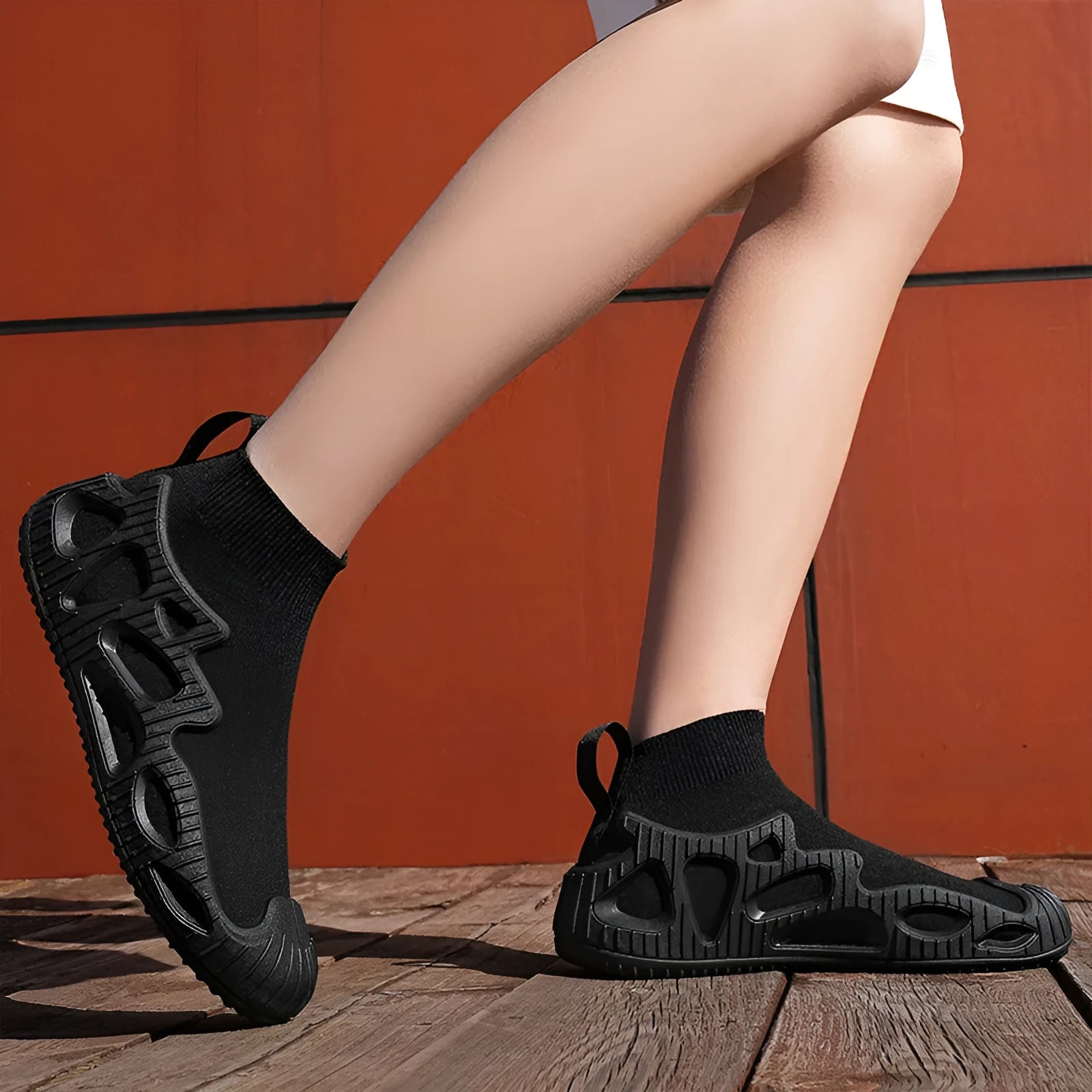 Men's casual flyknit sock sneakers with TPR sole, pure black colour option