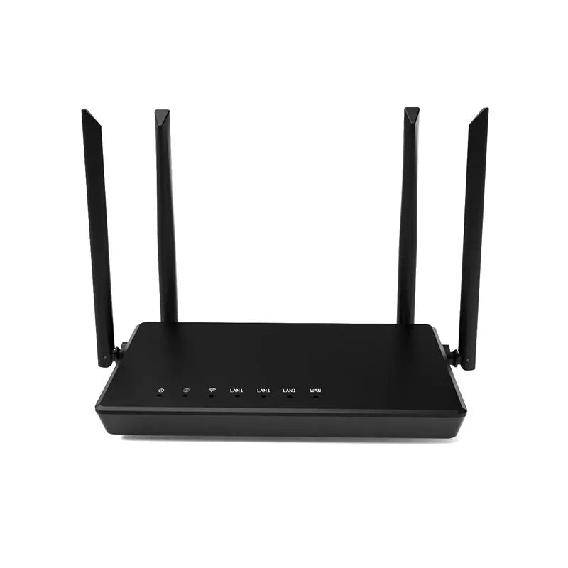 Portable smart router with bare metal construction showing network ports