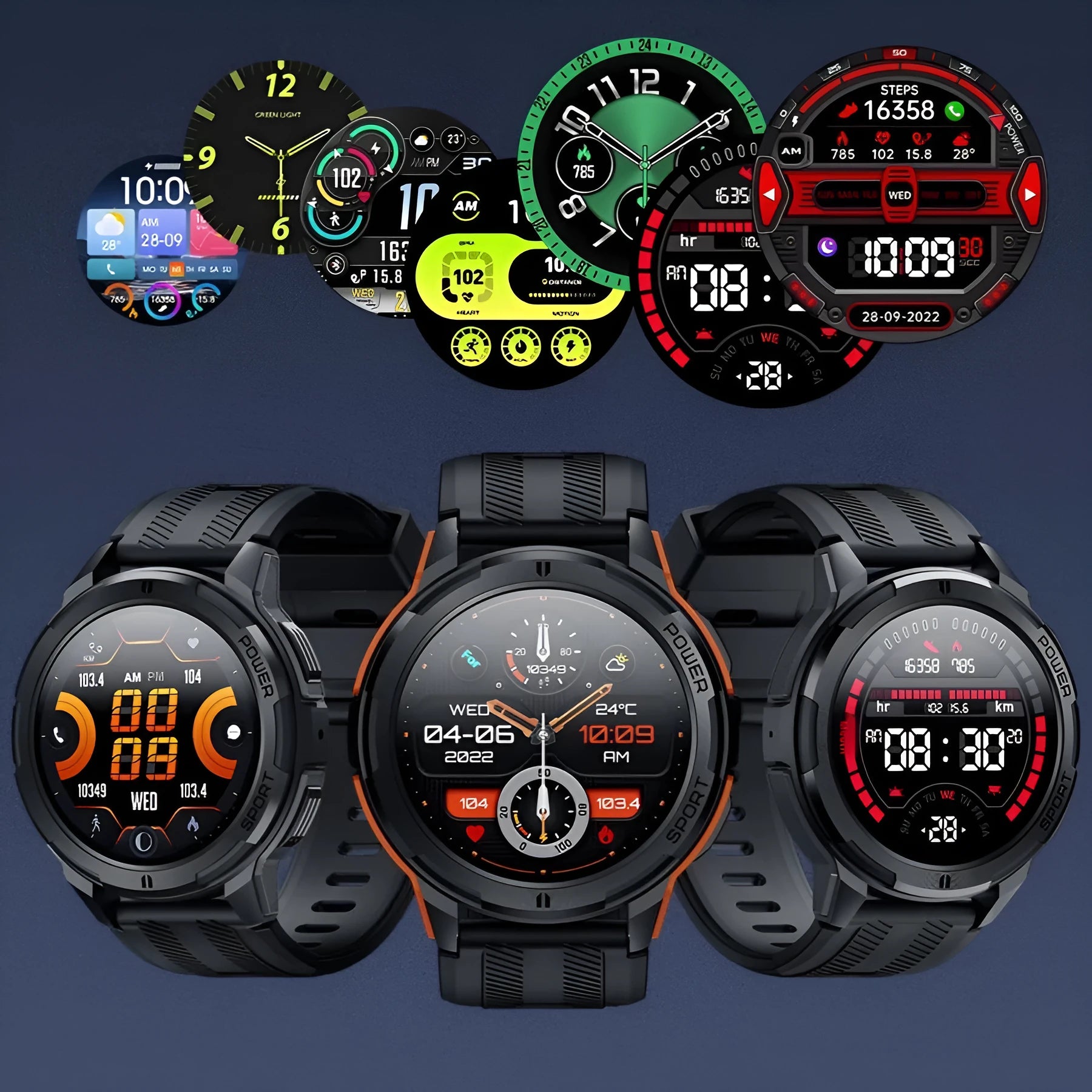 Smart bracelet with 1.43-inch Amoled screen Bluetooth calling heart rate blood pressure monitoring black orange