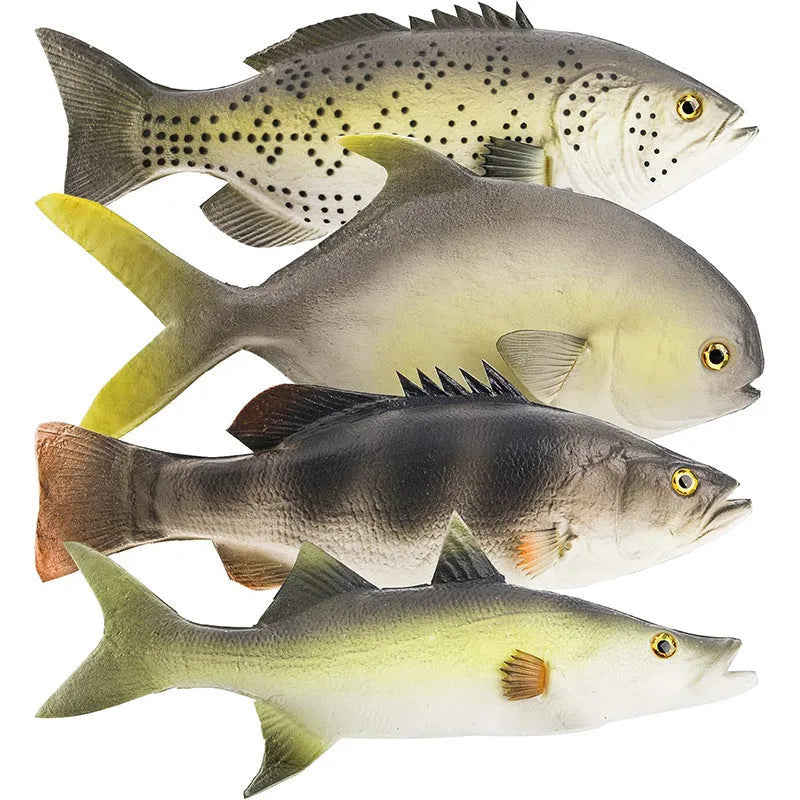 PU simulated fish model ornament in yellow-fin tuna style on a white background.