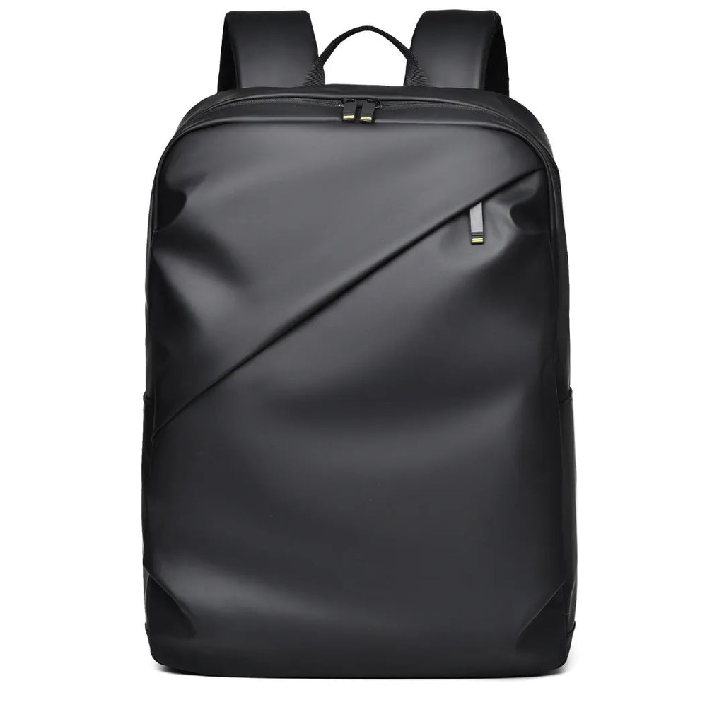 Men's waterproof PU leather backpack in black colour with computer compartment