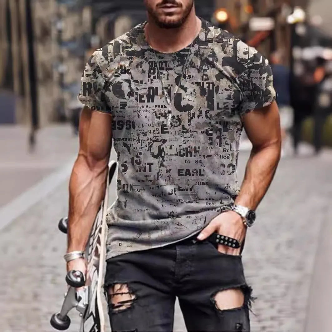 Men's camouflage print short-sleeve T-shirt in a loose fit