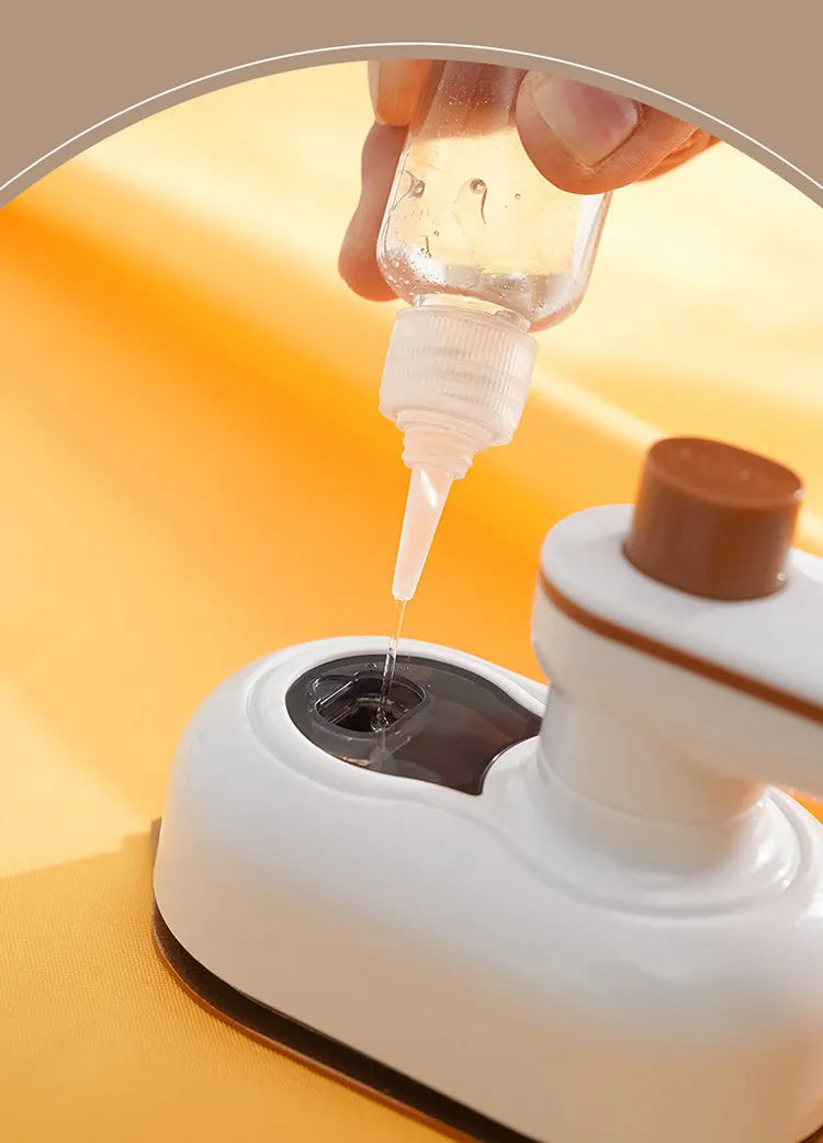 Mini garment steamer in white with steam and dry iron function for household and travel use