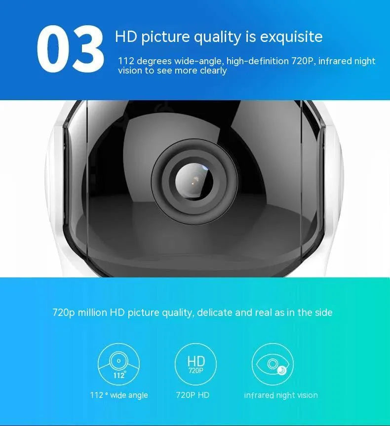 HD night vision 360-degree surveillance camera in white with wall mount and charger, 1080p WiFi indoor security monitor