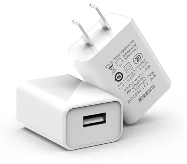 5V1A white charging head with long black USB cable and UK plug power line
