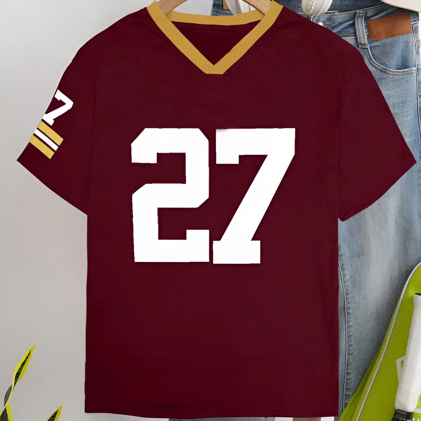 Cotton loose fit T-shirt with digital letter print in red or green colour options