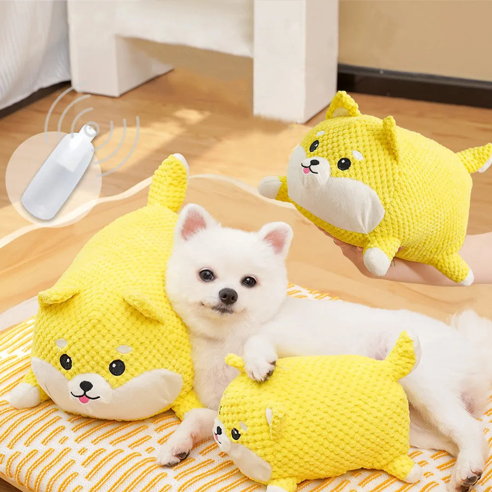 Plush dog calming toy with squeaker for puppy teeth cleaning in medium or large size