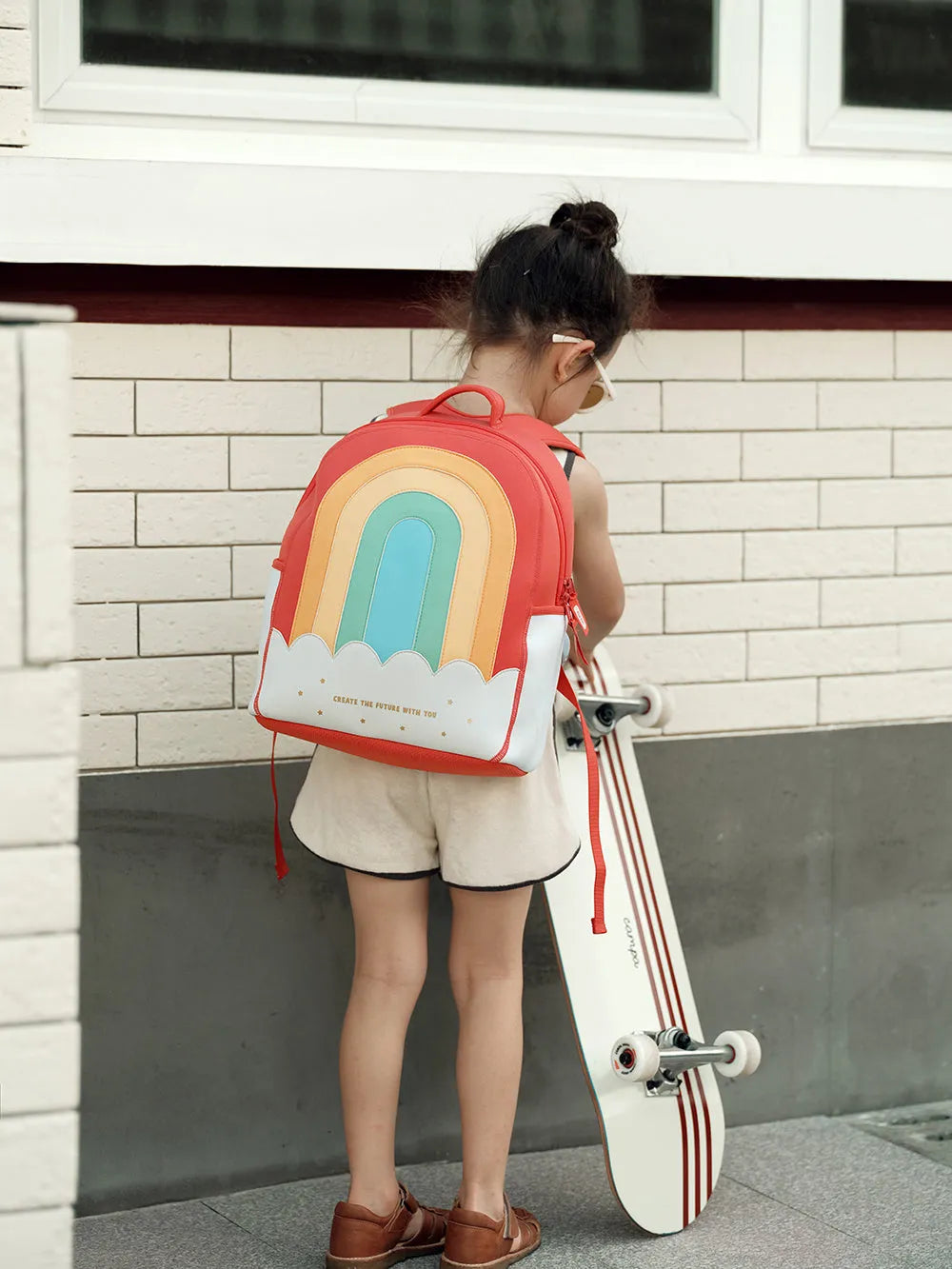 Children's spine care schoolbag small 20L polyester cartoon cute design in rainbow colour