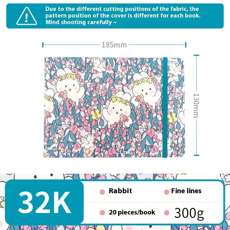 Feiluniao handmade fabric watercolour sketchbook with decorative cover, 185mm long.