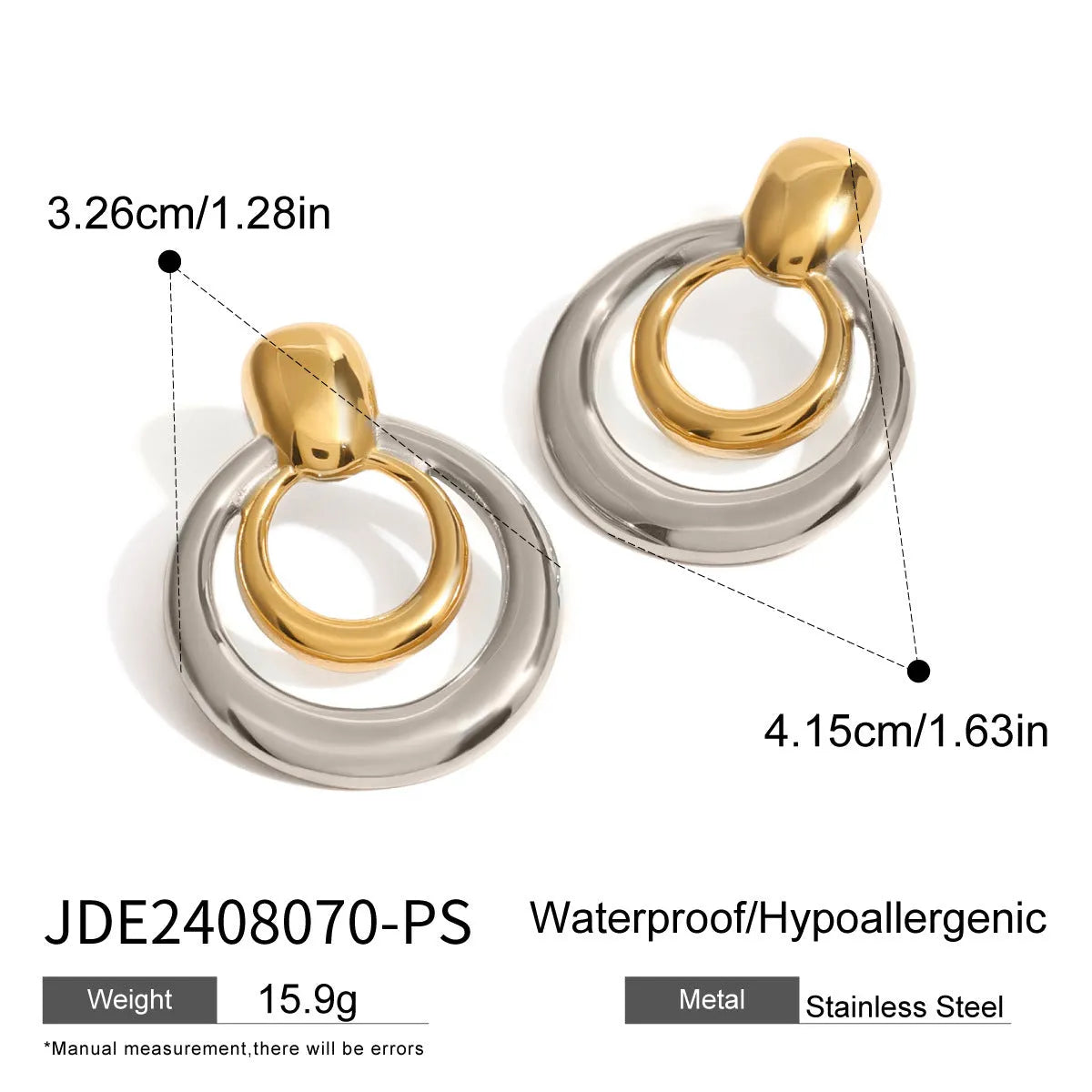 Round double layer hollow stud earrings with 18K gold electroplated finish on titanium steel