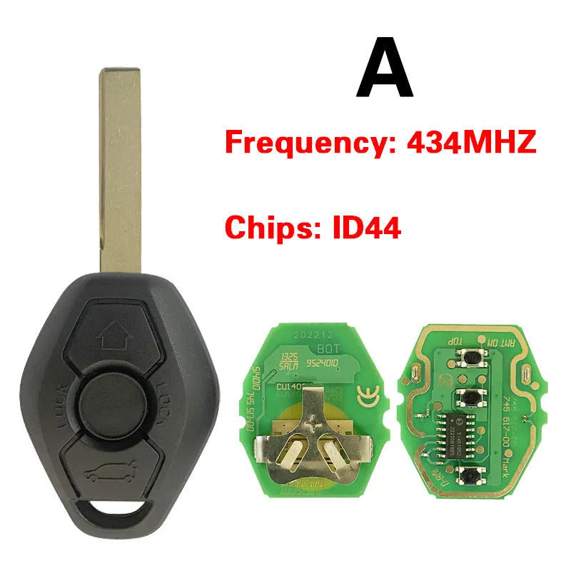 BMW straight 3-button remote key replacement with ID44 chip for EWS system