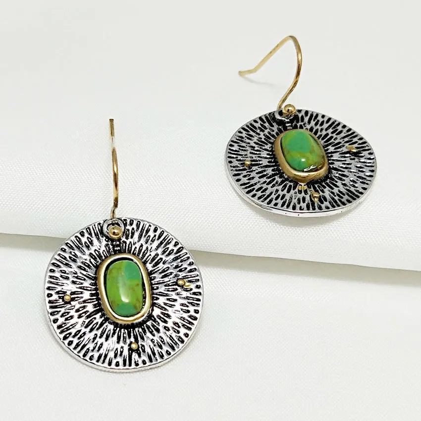 Retro turquoise and antique silver colour separation earrings with electroplated finish