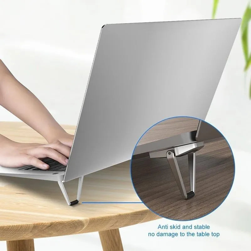 Small foldable aluminium laptop stand bracket with 3M adhesive pads