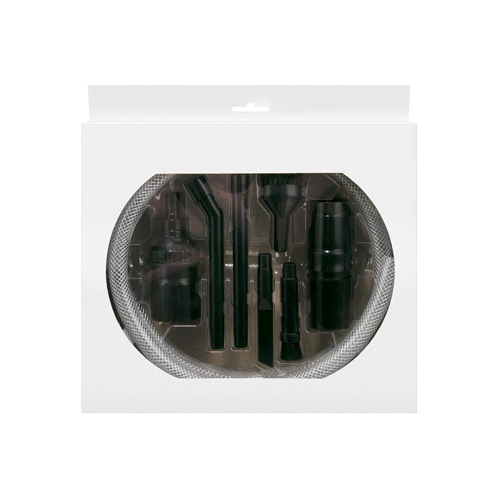 Eight-piece set of small vacuum cleaner suction heads for dust collection in compact areas.