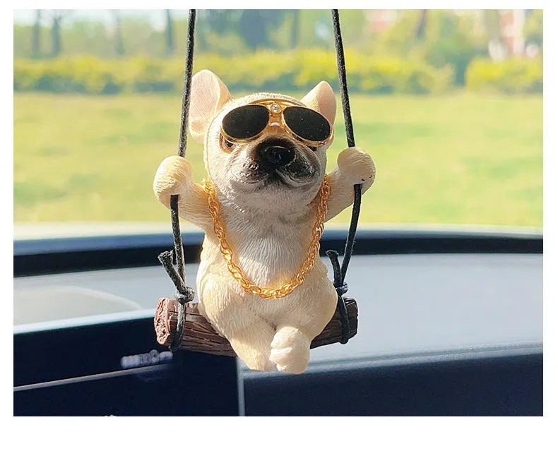 Resin bulldog car hanging ornament for rearview mirror decoration in cartoon style