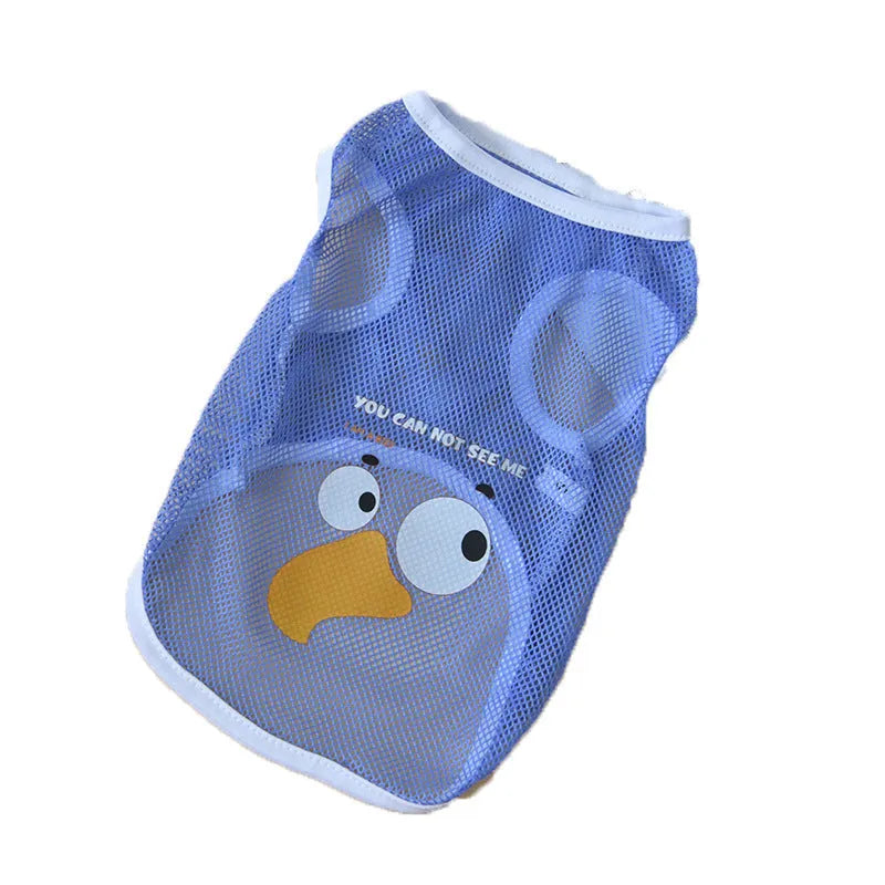 Dog wearing a cool mesh vest in spring summer, polyester fabric, gray panda colour