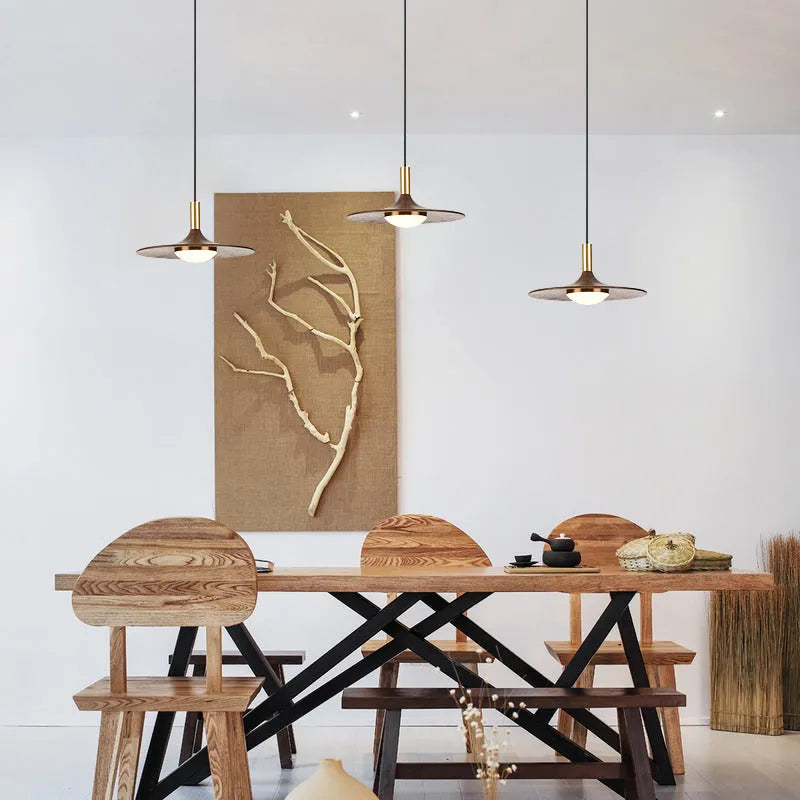 New Chinese style walnut wood and copper bar chandelier with fish line design