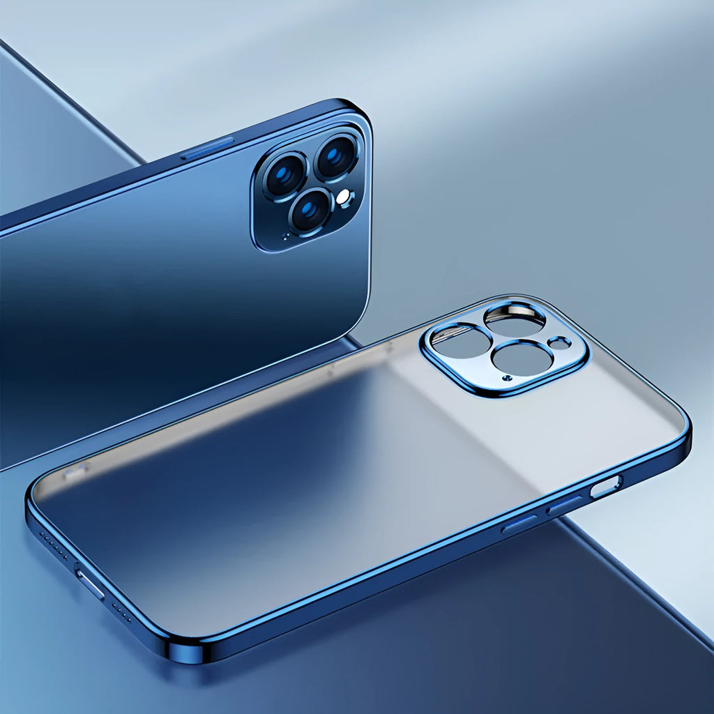 Frosted solid colour TPU soft shell mobile phone case for Apple iPhone 12 models on a table.