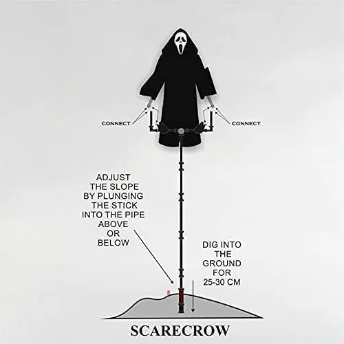 Plastic skeleton scarecrow Halloween decoration with screaming skull design measuring 70cm tall